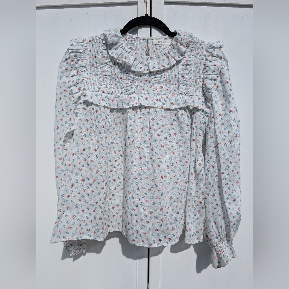 Doen Floral Ruffle Blouse - White and Pink - Picture 3 of 8